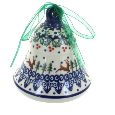 Blue Rose Polish Pottery Reindeer Delight Large Bell