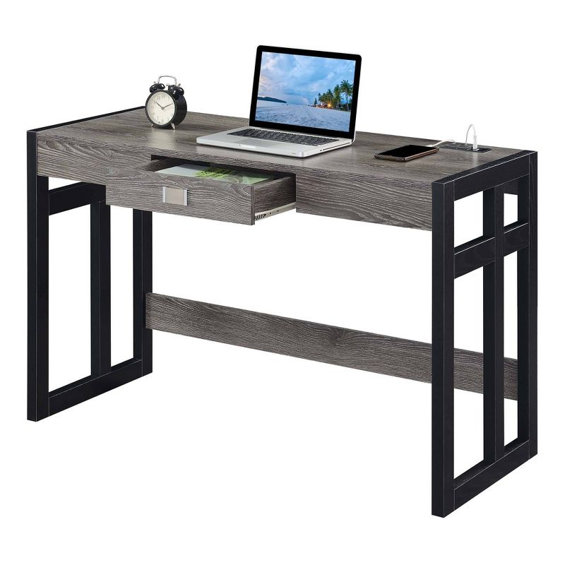 47&#34; Monterey Desk with Charging Station Weathered Gray/Black - Breighton Home, 4 of 8