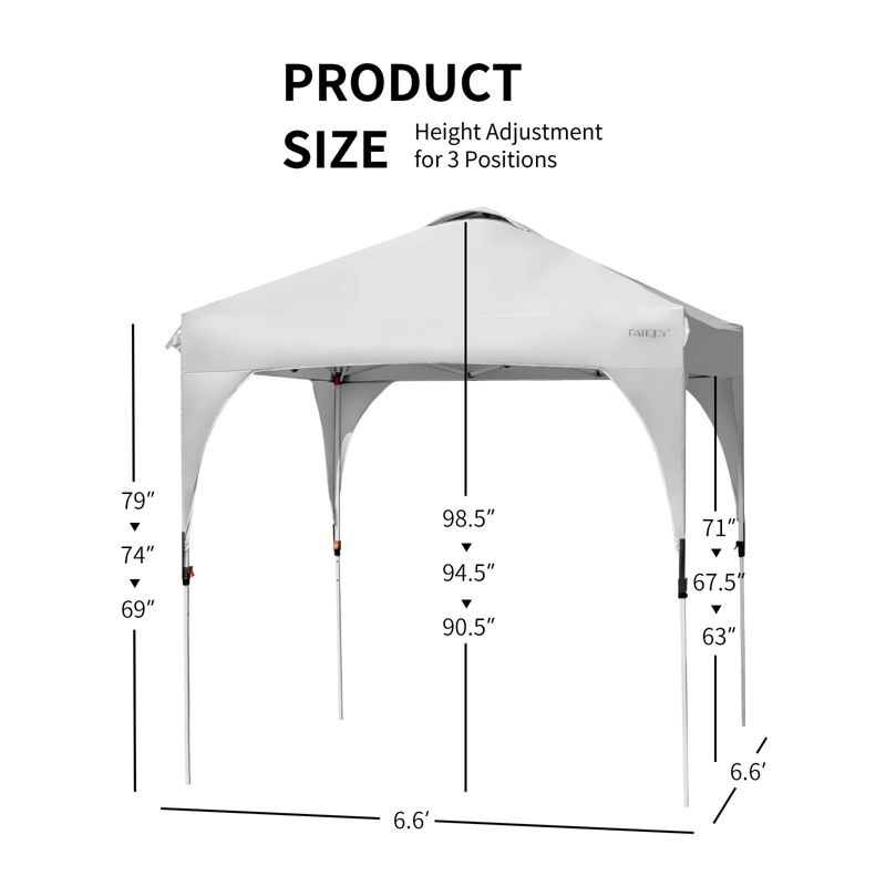 Tangkula Pop-up Canopy Tent 6.6’ x 6.6’ Height Adjustable Commercial Instant Canopy w/ Portable Roller Bag Blue/ White/ Grey, 4 of 11
