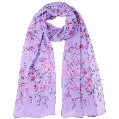 Women's Fashion Summer Long Soft Plum Blossom Flower Print Scarf Shawl  Chiffon Silk Scarves Sunscreen Beach Scarf