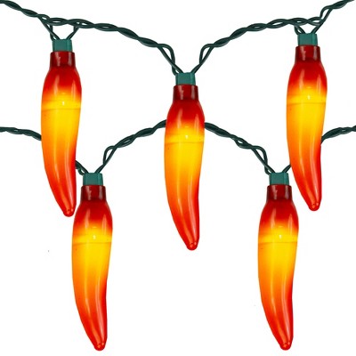 Northlight 10 Orange LED Chili Pepper Summer Patio String Lights - 6 ft Green Wire