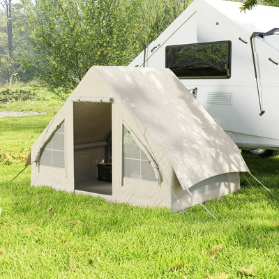 White Inflatable 3-Person Cabin Tent with Mesh Windows and Doors