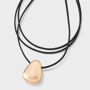 Simulated Leather and Slider Droplet Pendant Necklace - Universal Thread™ Black - 1 of 4