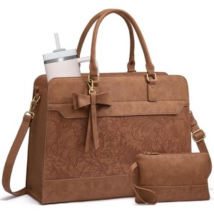 Laptop Tote Bag for Women, Leather Work Bag with Multiple Pockets, Waterproof Business and Teacher Bag - 1 of 4