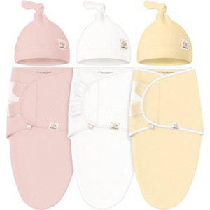 3-Pack Organic Baby Swaddle Sleep Sacks with Knot Hats, Newborn Baby Swaddles Wrap 0-3 Months, Ergonomic Wearable Blanket - 1 of 4
