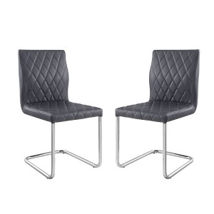 Simple Relax Set of 2 PU Side Chairs in Gray and Chrome - 1 of 4