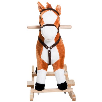 Brown and White Plush Rocking Horse with Realistic Sounds