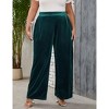 Coolmee Women's Plus Size Velvet Pants Elastic Waist Wide Leg Casual Lounge Pant with Pockets 2XL Dark Green - 2 of 4