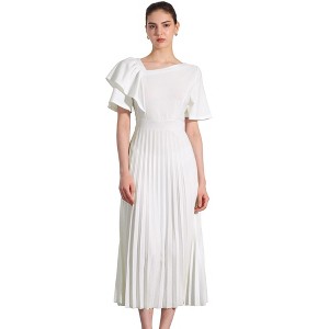 Allegra K Women's Ruffles Short Sleeve Asymmetrical Neck Pleated Hem Midi Dress - 1 of 4