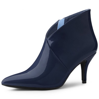 Allegra K Women's V Shape Pointed Toe Side Zipper Stiletto Heel Ankle Boots