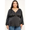 Slickblue Plus Size Satin Babydoll Blouse, V-Neck, Waist Tie, Fit and Flare Top, Long Sleeve, Black, Size 1XL-3XL - 2 of 4