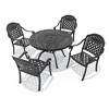 5-Piece Cast Aluminum Outdoor Dining Set: Round Table, Stackable Chairs & Red Cushions - All-Weather Patio Furniture for Your Backyard - 3 of 4