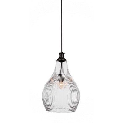 Toltec Lighting Carina 1 - Light Pendant in  Matte Black with 12.25" Clear Ribbed Shade