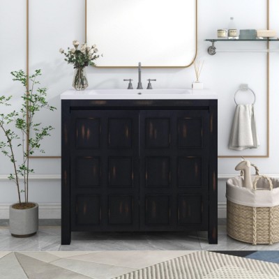 36-Inch Bathroom Vanity Cabinet With Single Sink,Adjustable Shelves Bathroom Storage Cabinet With Soft Close Doors -Cuddlewood