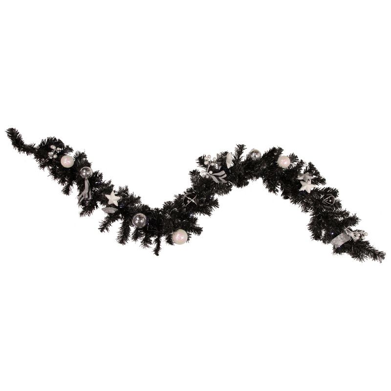 Northlight Pre-Lit Battery Operated Black Pine Artificial Christmas Garland -  6' x 10" - Cool White LED Lights, 1 of 5
