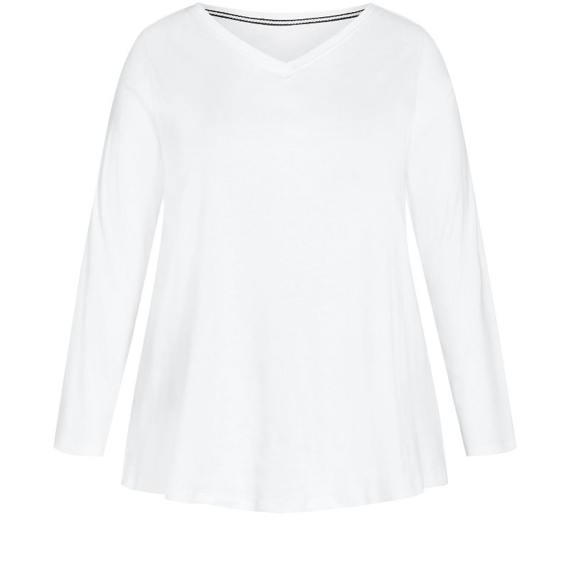 Women's Plus Size V Neck Essential 3/4 Sleeve Tee - white | AVENUE, 3 of 4