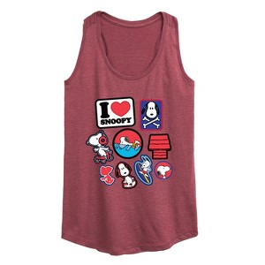Women's - Peanuts - I Heart Snoopy Patches Graphic Racerback Tank - 1 of 4