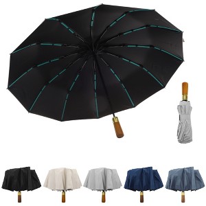 Unique Bargains Automatic Umbrella with Wooden Handle - 1 of 4