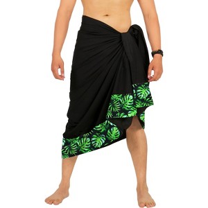LA LEELA Men's Pareo Regular Swimsuits Summer Sarong Long Swim Beach Wrap One Size Leaves, Black - 1 of 4