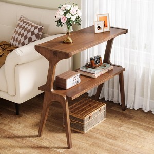 APRILSOUL Solid Wood Side Table 2-Tier Farmhouse Couch Side Table, Rustic Slim Tall Sofa End Table with Storage Shelf for Living Room - 1 of 4