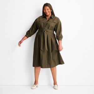Women's Belted Maxi Shirtdress - Future Collective Dark Olive Green - 1 of 3