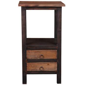 Besthom Shabby Chic Cottage 15.8 in. Blackwash and Raftwood Brown Square Solid Wood End Table with 2 Drawers