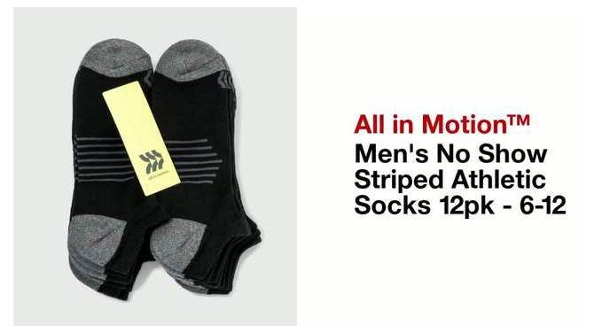 Men's No Show Striped Athletic Socks 12pk - All in Motion™ 6-12, 2 of 7, play video