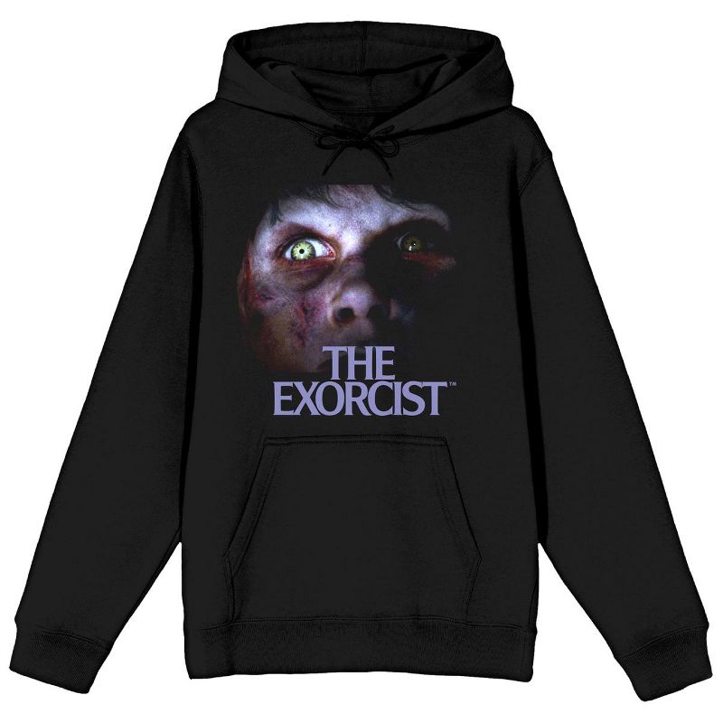 The Exorcist Scary Face Long Sleeve Women's Black Hooded Sweatshirt, 1 of 4