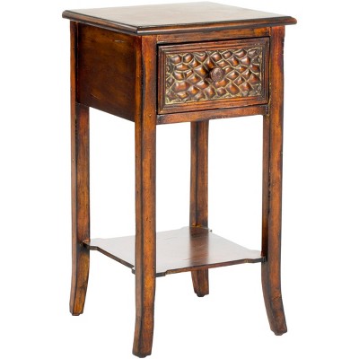 Ernest Dark Brown Birch Wood Accent Table with Storage