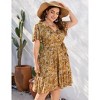 Clearlove Summer Plus Size V Neck Wrap Dress High Waisted Short Sleeves Summer Casual Midi Dress with Belt - 4 of 4