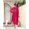 HAPPY BAY Women's Open Front Summer Holiday Beachwear Long Bathing Suit Duster Beach Vacation Swimwear Coverups Top Summer Party 3X-4X Pink, Solid - 4 of 4