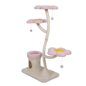 Flower-Shaped Cat Tree, with Blooming Platforms Bed, Condo, and Dangling Toys, Multi-Level Cat Tower for Indoor Cats, Modern, Pink & Beige - 1 of 4