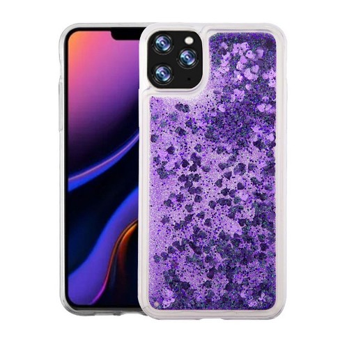 For Apple Iphone 11 Pro Max Purple Heart Quicksand Glitter Hard
