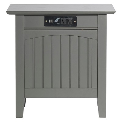 Gray Wood Chair Side Table with Charging Station
