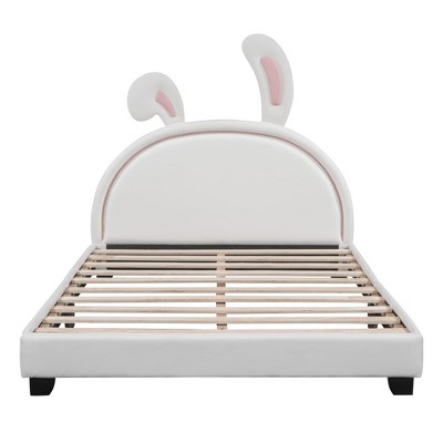 GustoWave Full Size Upholstered Bed Frame with Rabbit Ears Headboard, Wood Slat Support, No Box Spring Needed, 79.5" x 56"