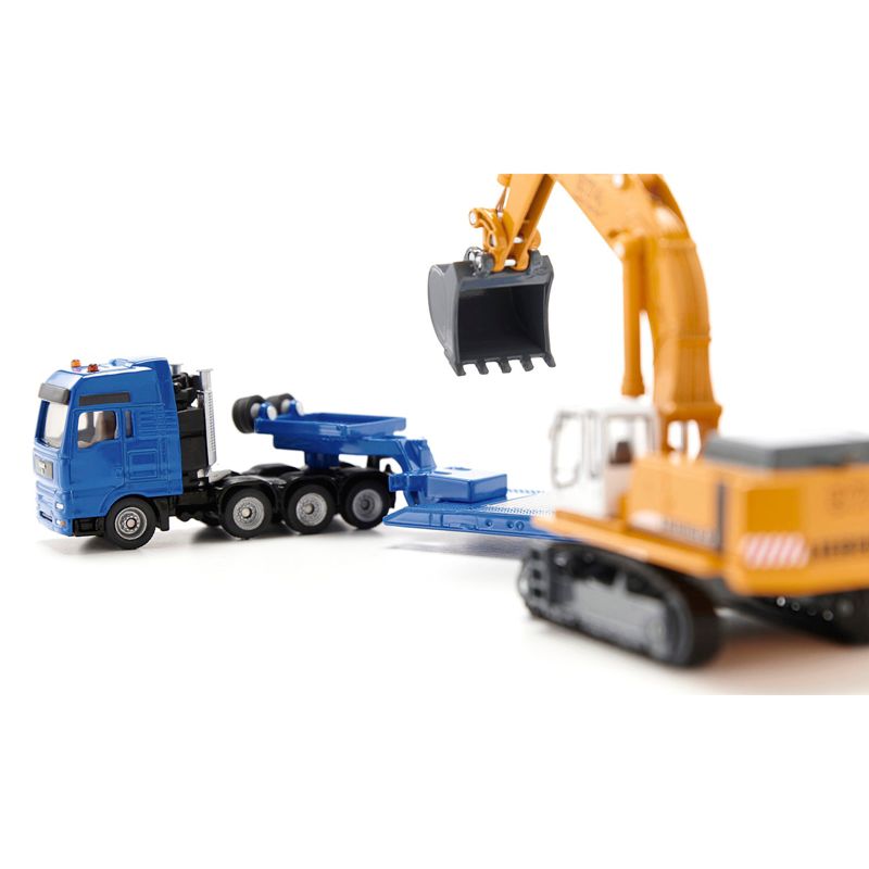 Heavy Haulage Flatbed Transporter Blue and Liebherr 974 Litronic Excavator Yellow 1/87 (HO) Diecast Models by Siku, 3 of 7