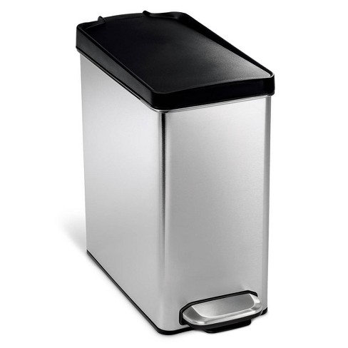 simplehuman 10L Rectangular Step Bathroom Step Trash Can Stainless Steel with Black Plastic Lid - image 1 of 4