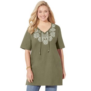 Catherines Women's Plus Size Easy Fit Peasant Tee - 1 of 4
