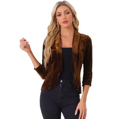 INSPIRE CHIC Women's Velvet Lapel Collar Open Front Blazers