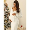 Seta T Women's Deep V Neck Wrap Batwing Sleeve Belted Bodycon Midi Sweater Dress - 3 of 4
