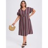 GRACE & GRANDEUR Women's Plus Size Boho Floral Stripe V Neck Ruffle Sleeve Pockets Flowy Casual Beach Midi A Line Dresses - 2 of 4