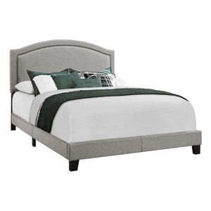 Monarch Specialties Bed Queen Size Platform Bedroom Frame Upholstered Linen Look Wood Legs Grey Chrome Transitional - 1 of 4