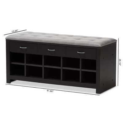 Espresso Entryway Bench with Cushioned Seat and Storage