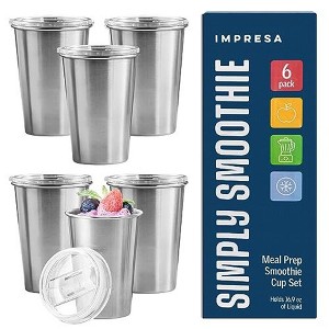 Impresa 6-Pack Stainless Steel Meal Prep Cups, Freezable Juice & Smoothie Jars with Lids, Convenient Smoothie Cups to Go - 1 of 4