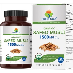 Brieofood Organic Safed Musli 1500mg, 45 Servings, Vegetarian, Gluten Free, 90 Vegetarian Tablets - 1 of 4