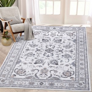 Vintage Rug Machine Washable Rustic Floral Rug Non Slip Traditional Distressed Carpet Soft Low Pile Farmhouse Oriental Design Floor Carpet - 1 of 4