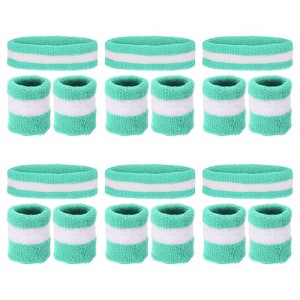 Unique Bargains Terry Cloth Sports Athletic Gym Working Out Headband Wristband Sweatband 6 Sets - 1 of 4