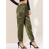 INSPIRE CHIC Women's Satin Drawstring Elastic High Waist Shiny Silky Cargo Pants - 4 of 4