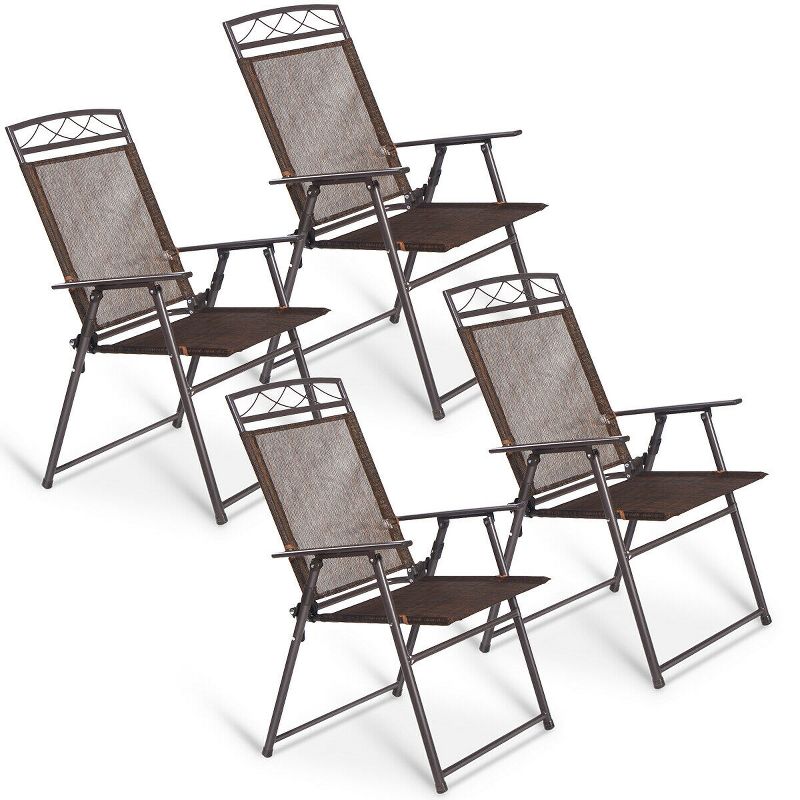 Costway Set of 4 Patio Folding Sling Chairs Steel Textilene Camping Deck Garden Pool, 5 of 11
