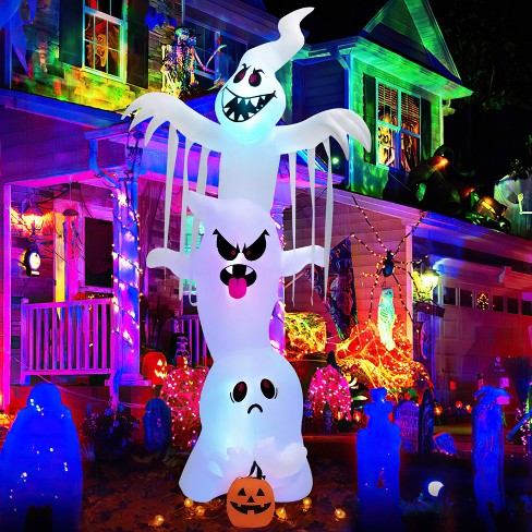 Tangkula 10ft Tall Halloween Inflatable Stacked Ghosts W/ Built-in Rgb ...